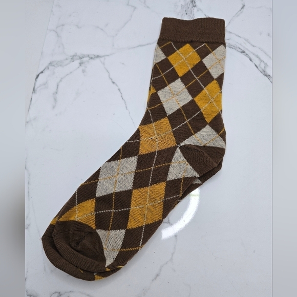 Bohemian | Argyle tan brown maximalist print preppy tube socks - Picture 6 of 7